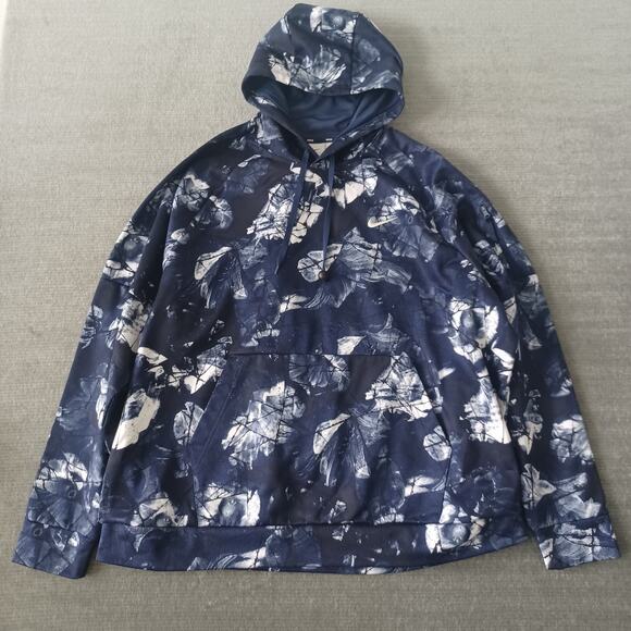 NIke Therma-Fit Pullover Fitness Hoodie Floral Print Navy Men's 2XL DQ4836-410 - Picture 1 of 14